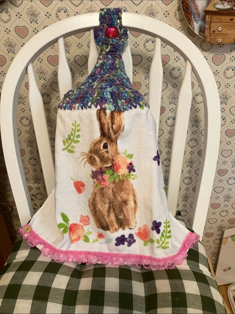 Lovely Handmade Crocheted Bunny 🐰 Towel! Brand new!